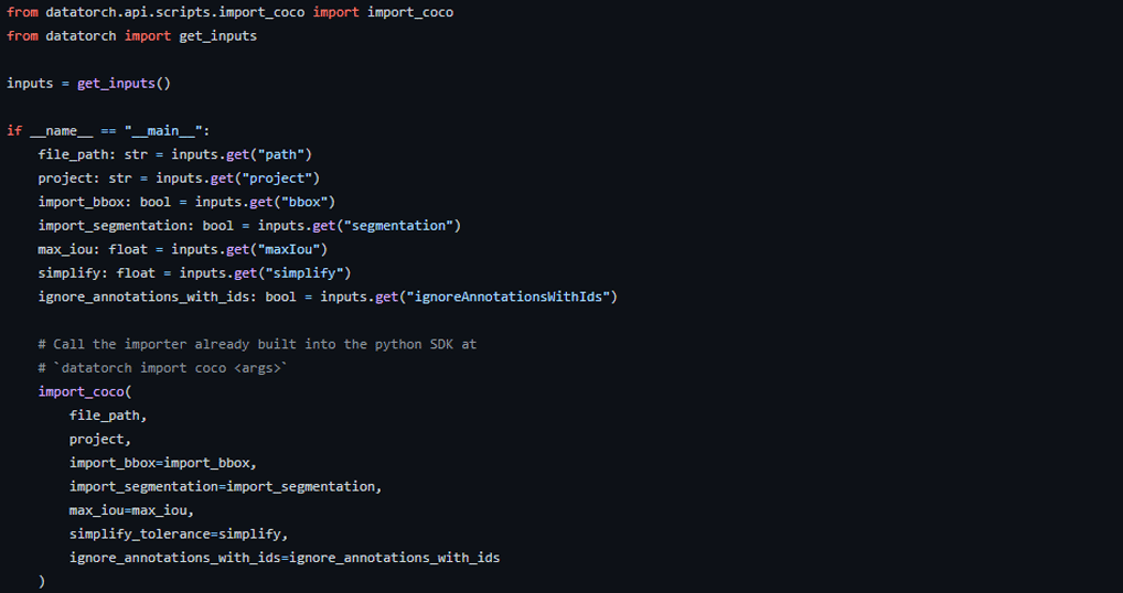 Code sample showing an example Python action.